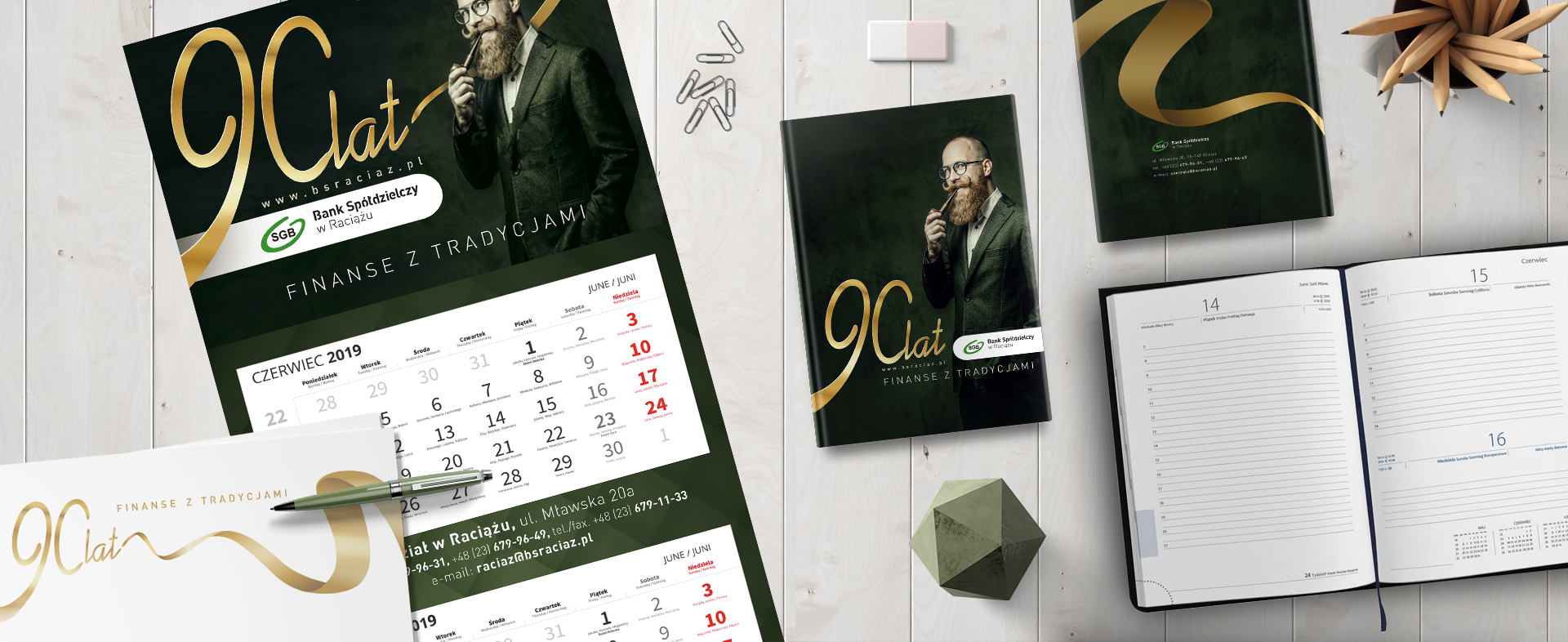 kalendarz książkowy 90 lat BS Raciąż tło