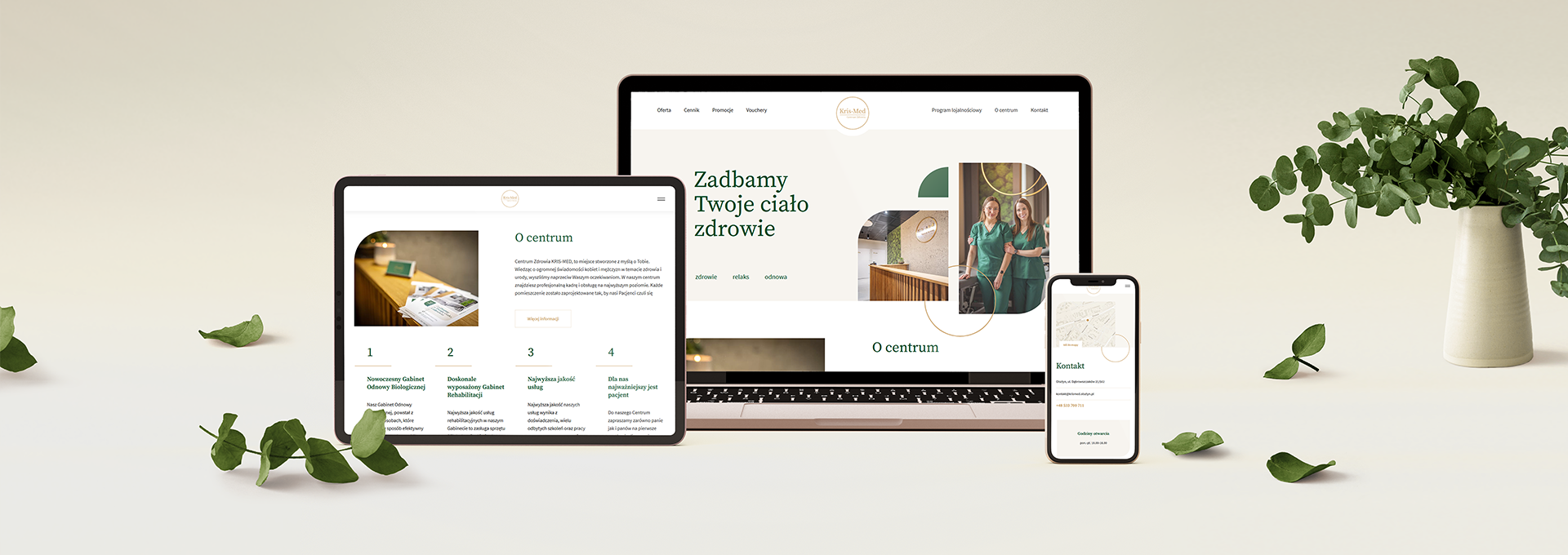 strona internetowa Strona internetowa dla Centrum Zdrowia KRIS-MED tło