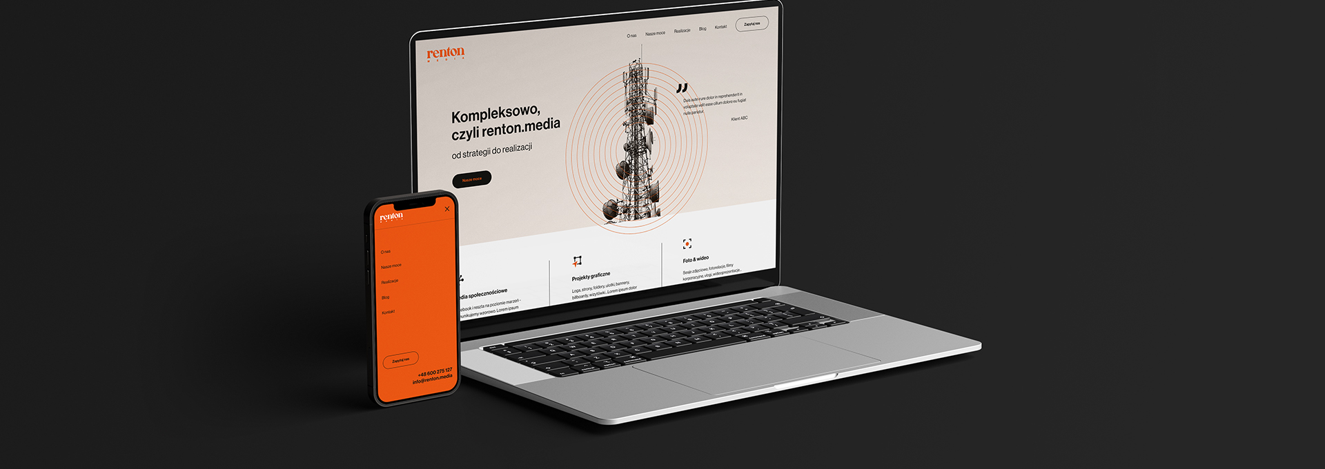 strona internetowa Strona internetowa dla agencji Renton Media tło