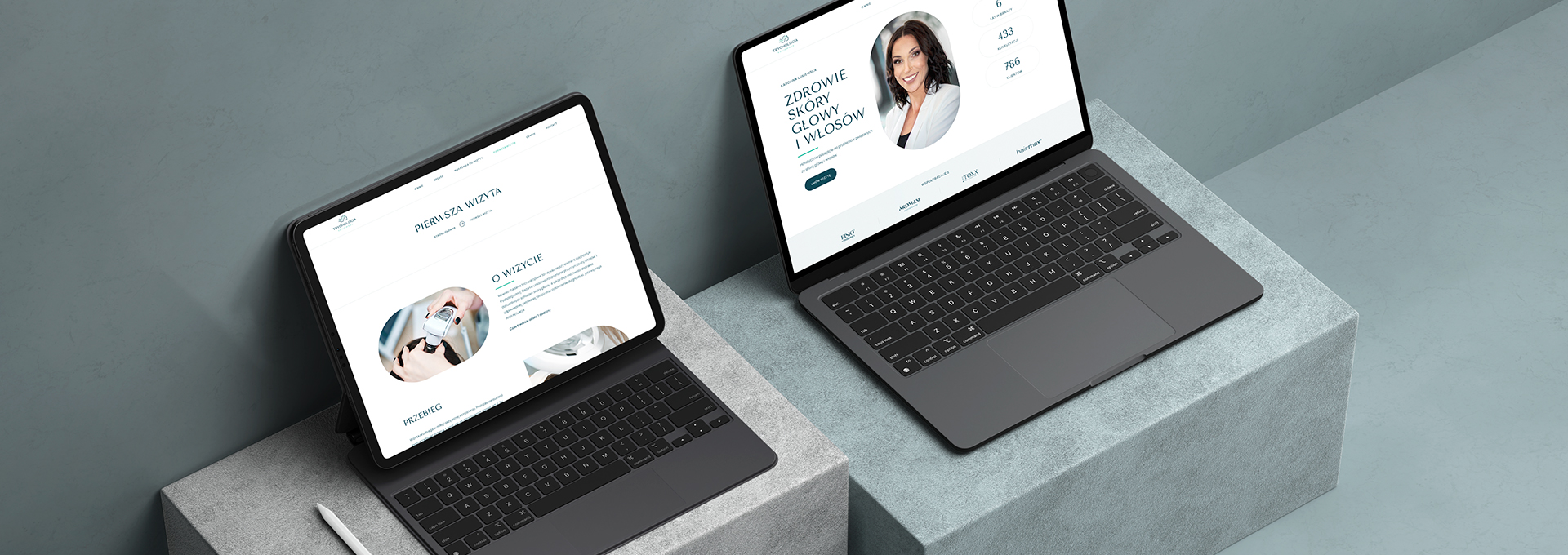 strona internetowa Trychologia Łukiewska – prostota i elegancja tło